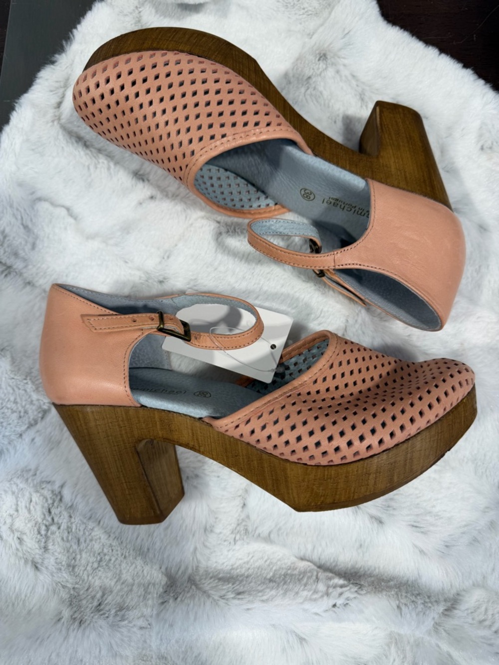 Eric Michael Pink Perforated Platform Heels